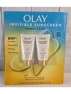 OLAY INVISIBLE SUNSCREEN SPF 35 FACE PRIMER 2 PACK 1.7 OZ EACH NEW SEALED